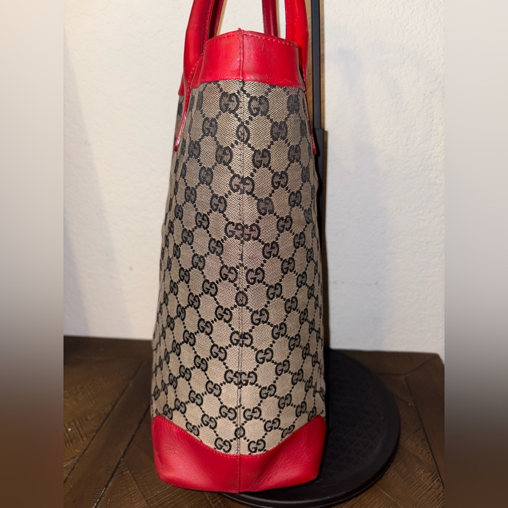 Gucci Red and Brown Monogram Tote Bag - Picture 5 of 16